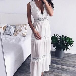 Elegant White Lace Maxi Dress